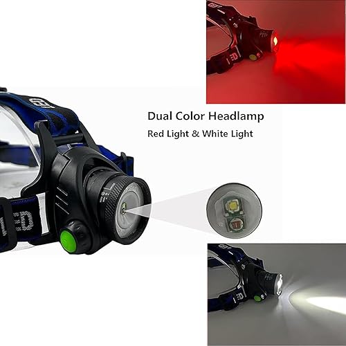 Miniatura 4 de Linterna frontal LED roja con opción de luz blanca con zoom súper brillante ajustable para observación nocturna, astronomía, aviación, caza,