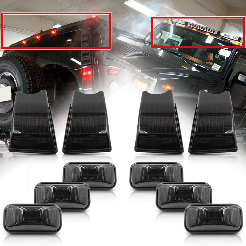 H2 LED Cab Roof Side Marker Lights For Hummer H2 2003 2004 2005 2006 2007 2008 2009 SUV SUT Smoked Lens Top Clearance Indicator Markers Parking Rinning Lamps Amber/Red Led Light Replacement