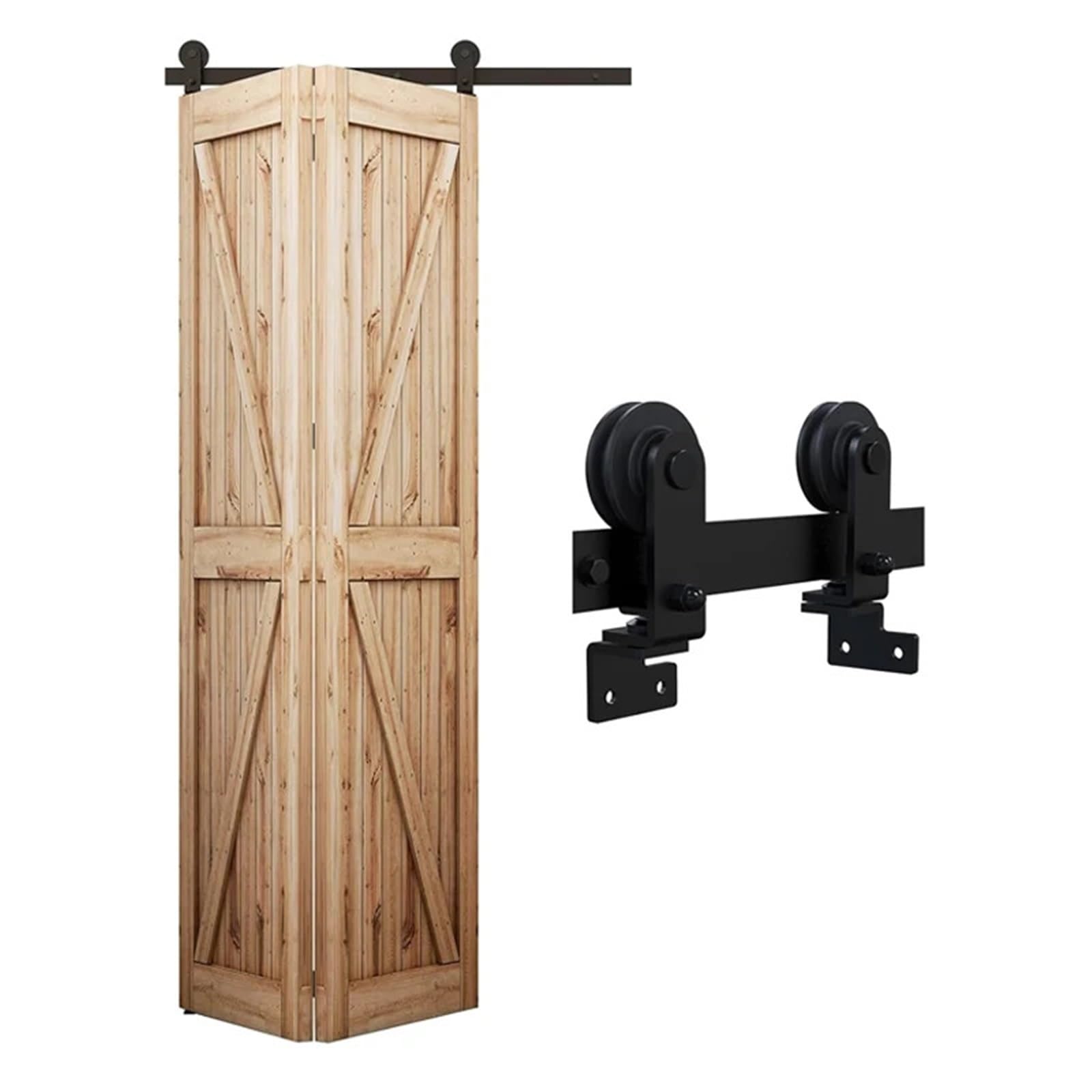 Csdasw Hardware Kit 3.3-4Ft Double Fold For Sliding Doors For Unidirectional Barn Doors Black Sliding Door Kit T-Shaped, No Door Smooth And Quiet(122Cm 4Ft Rail Kit)