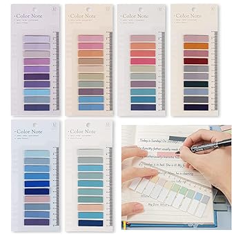HASTHIP Sticky Tabs 60 Colors Sticky Tabs 600pcs Index Tabs Sticky Notes with Ruler Color Sticky Tabs for Notebook, Books, PET Material Page Tabs Sticky Flags File Index Tabs Office Stationery