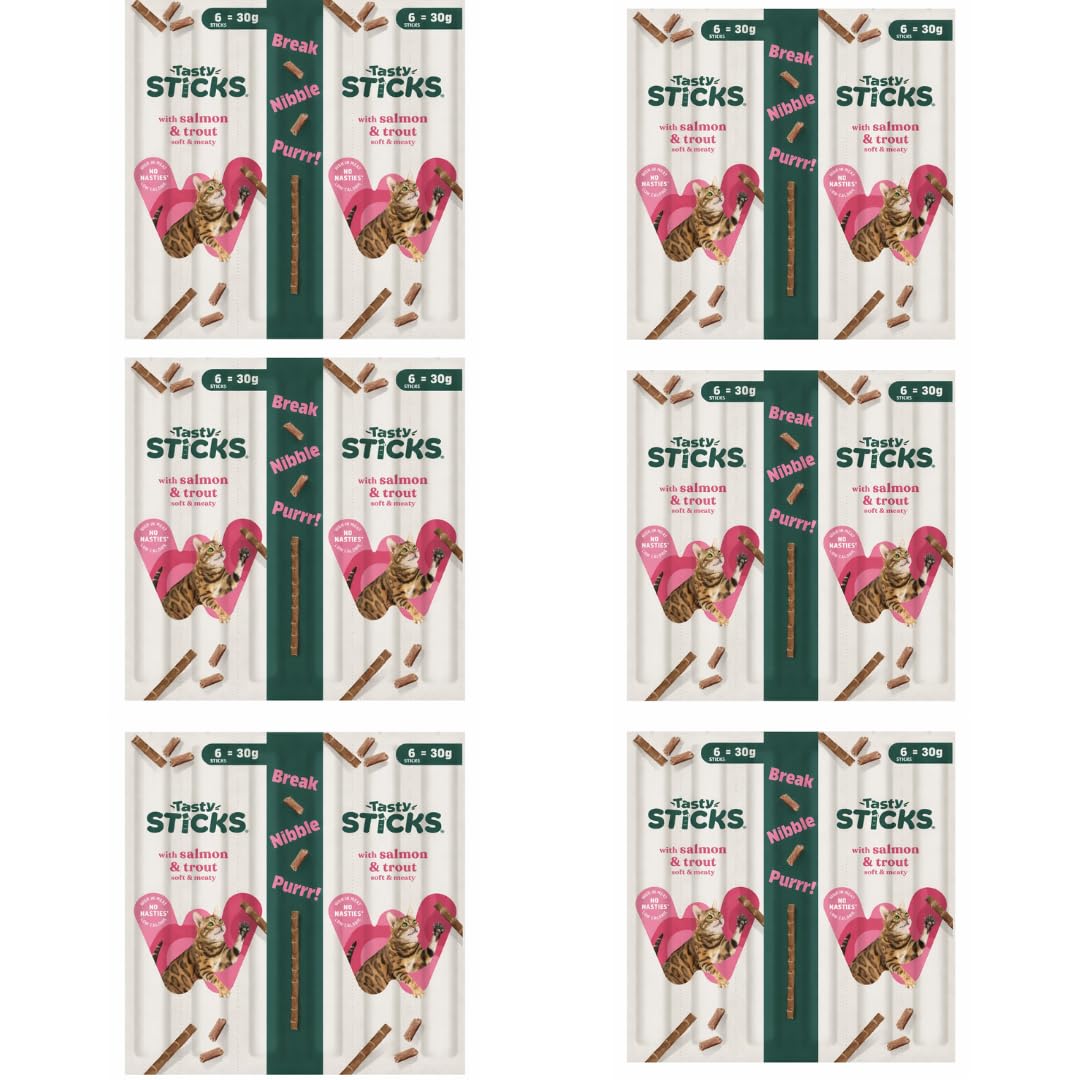 Cat Sticks Salmon & Trout - 36 Pack Bulk Multipack (6 x 6 Sticks) - Grain Free Tasty Cat Treats - Kitten Friendly Soft Chew Snacks