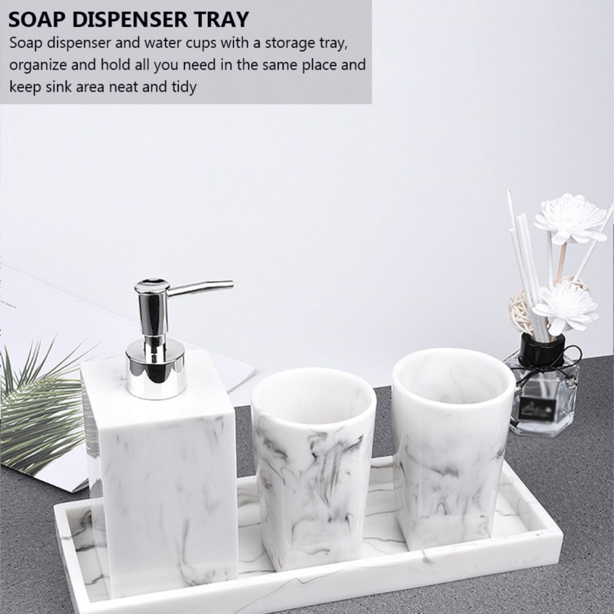 Organizer per bagno in resina nero, vassoio portasapone da piano con dispenser sapone, 1 set per bagno e matrimonio