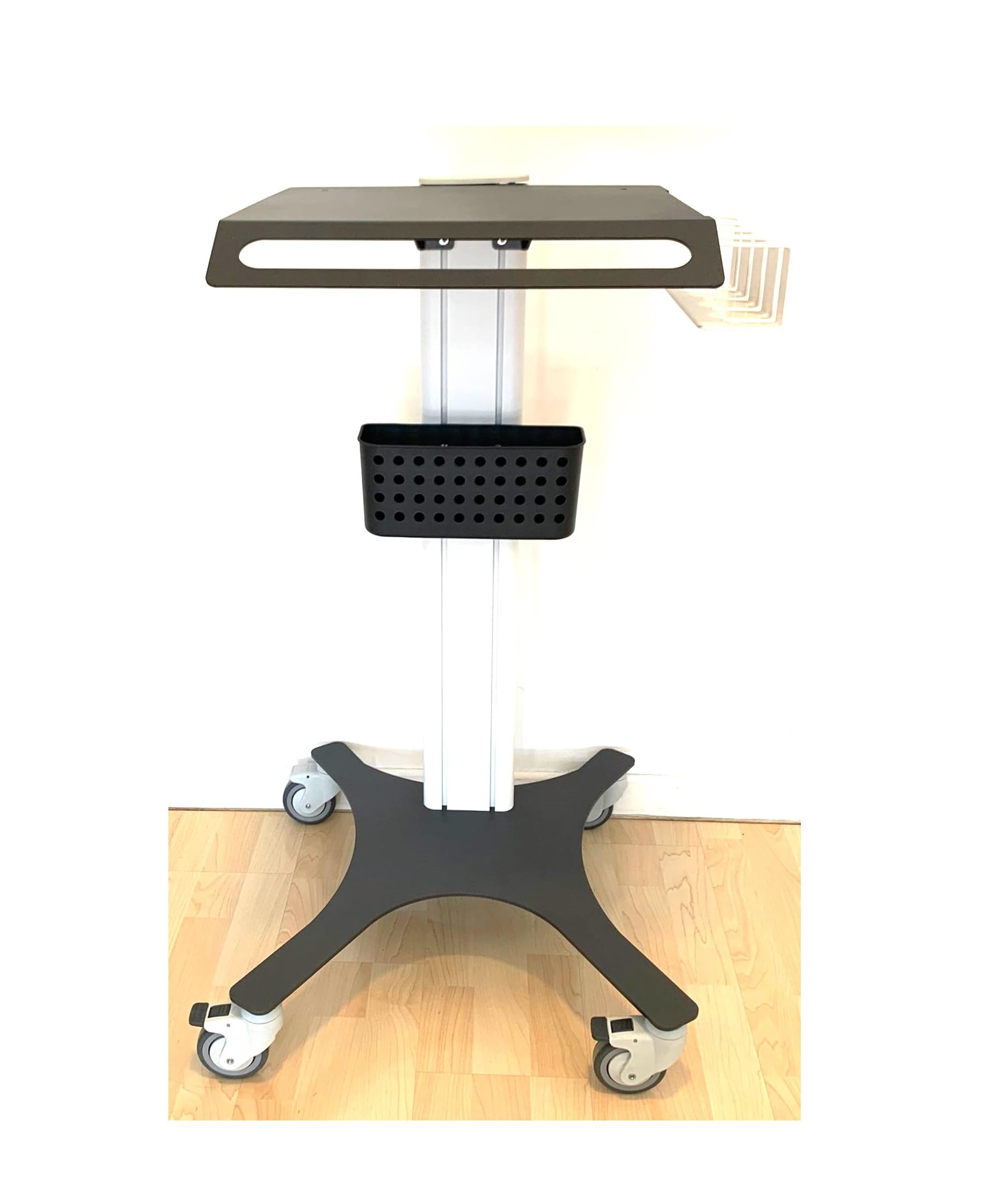 Carrello medicale Strumedical certificato per Ecografo universale con Maniglia Piano di appoggio Cestello Porta sonde