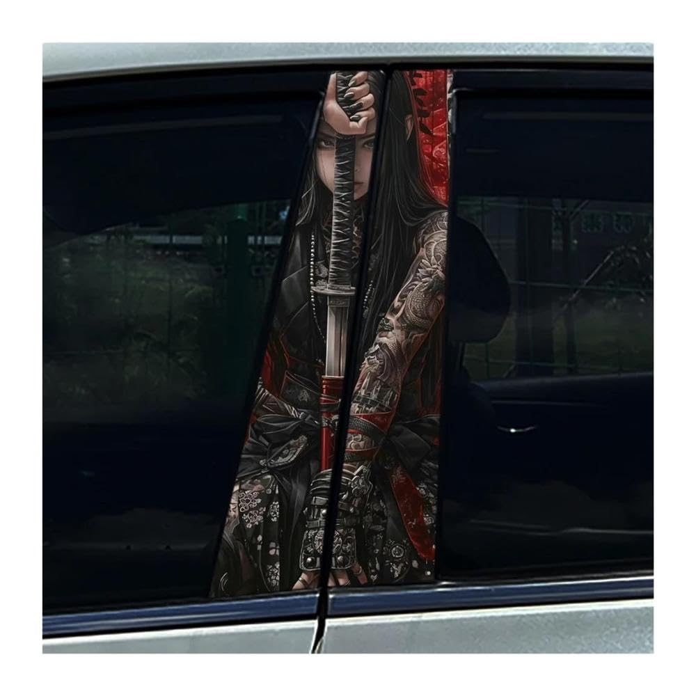 Decorative Items 2pcs Auto B Pillar Waterproof Stickers Japanese Style Samurai Car Center Column Decals(G)