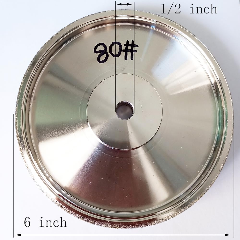 6" Diameter Electroplating Diamond Grinding Wheel with 1/2" Arbor for Stone Glass Lapidary Crystal Polishing (Grit:80#)
