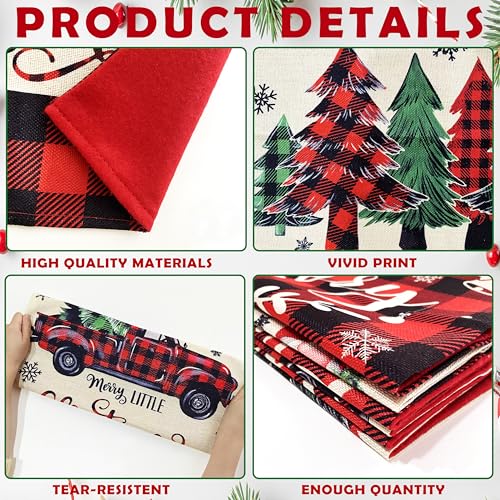 Image of TREWAVE Christmas Chair Covers Set of 6 Buffalo Plaid Chair Back Covers Holiday Dining Chair Slipcovers Protector Kitchen Dining Room Decor Festival Party Decoration