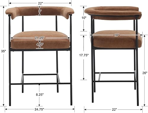 Miniatura 2 de Juego de 2 taburetes de bar modernos, de 26 pulgadas, tapizados de tela sherpa, sillas de bar con respaldo abierto, patas de metal para cocina,