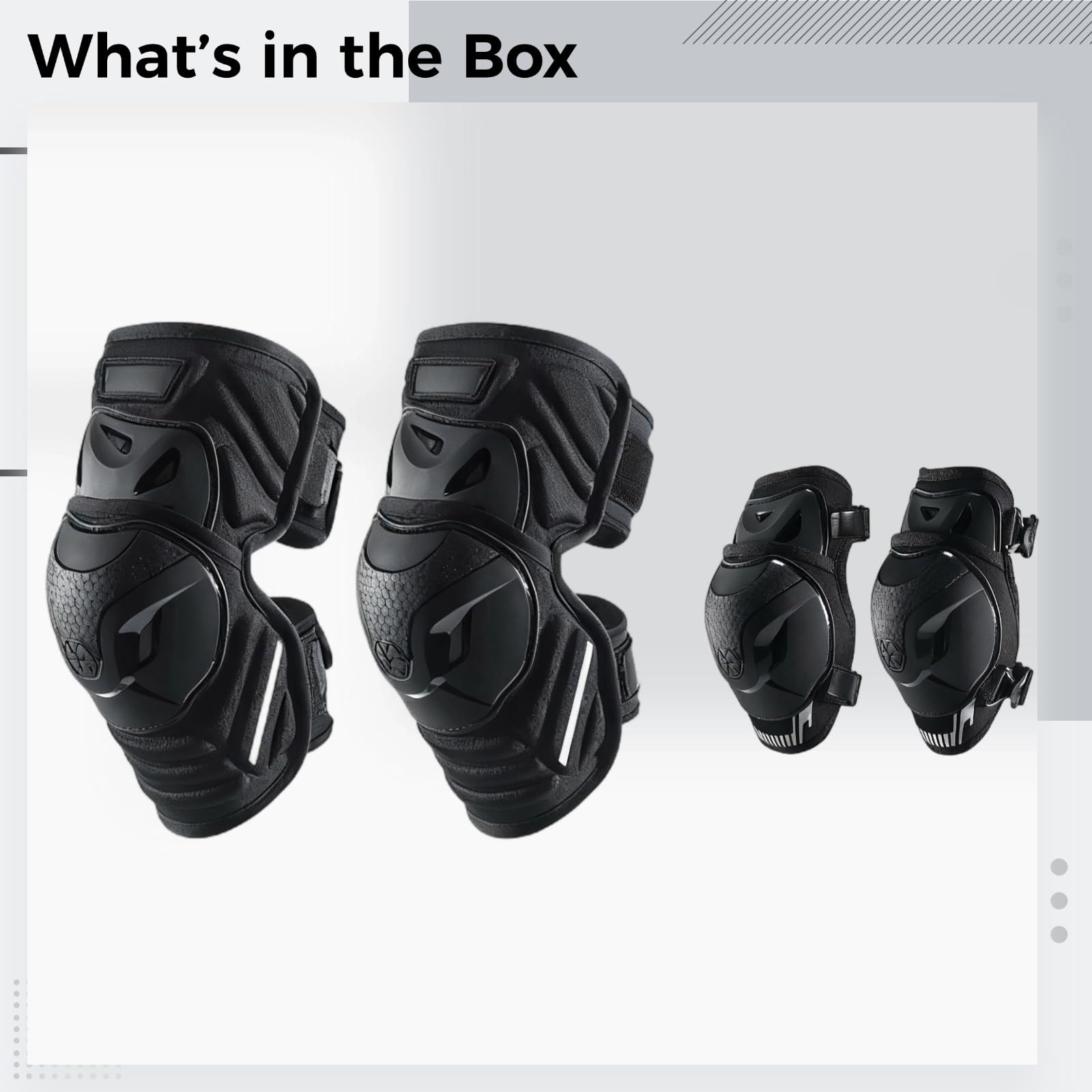 Set di ginocchiere e gomitiere per moto, protezione CE livello 1, protezioni regolabili in TPU per equitazione, nero, taglia L