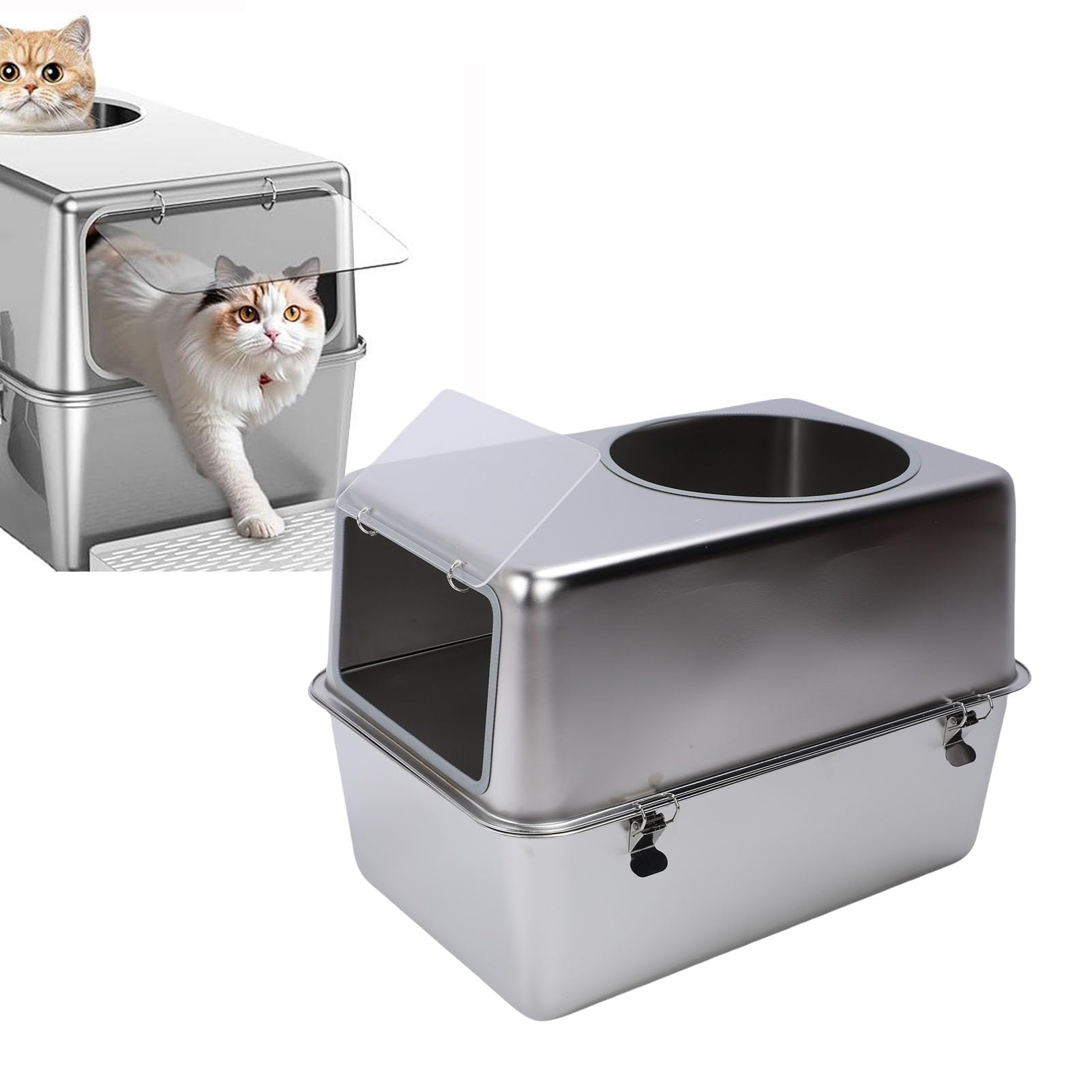 Generic Cassetta Igienica per Gatti in Acciaio Inossidabile con Ingresso Dall'alto e Ventilazione Discreta, Toilette per Gatti Chiusa in Metallo per un Migliore Controllo degli Odori e Privacy