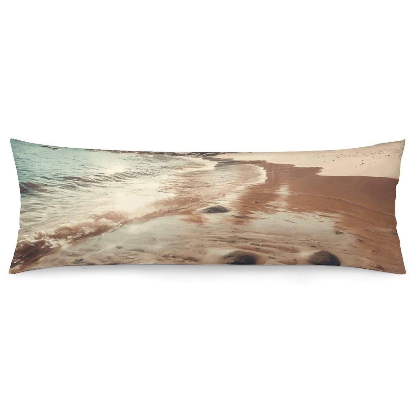 2 Pack Pillow Cases for Hair and Skin, Soft Breathable Pillow Case Covers with Hidden Zipper, The Beach Has Sand Pillowcase 20"x54" Pillow Covers for Sleeping Gift
