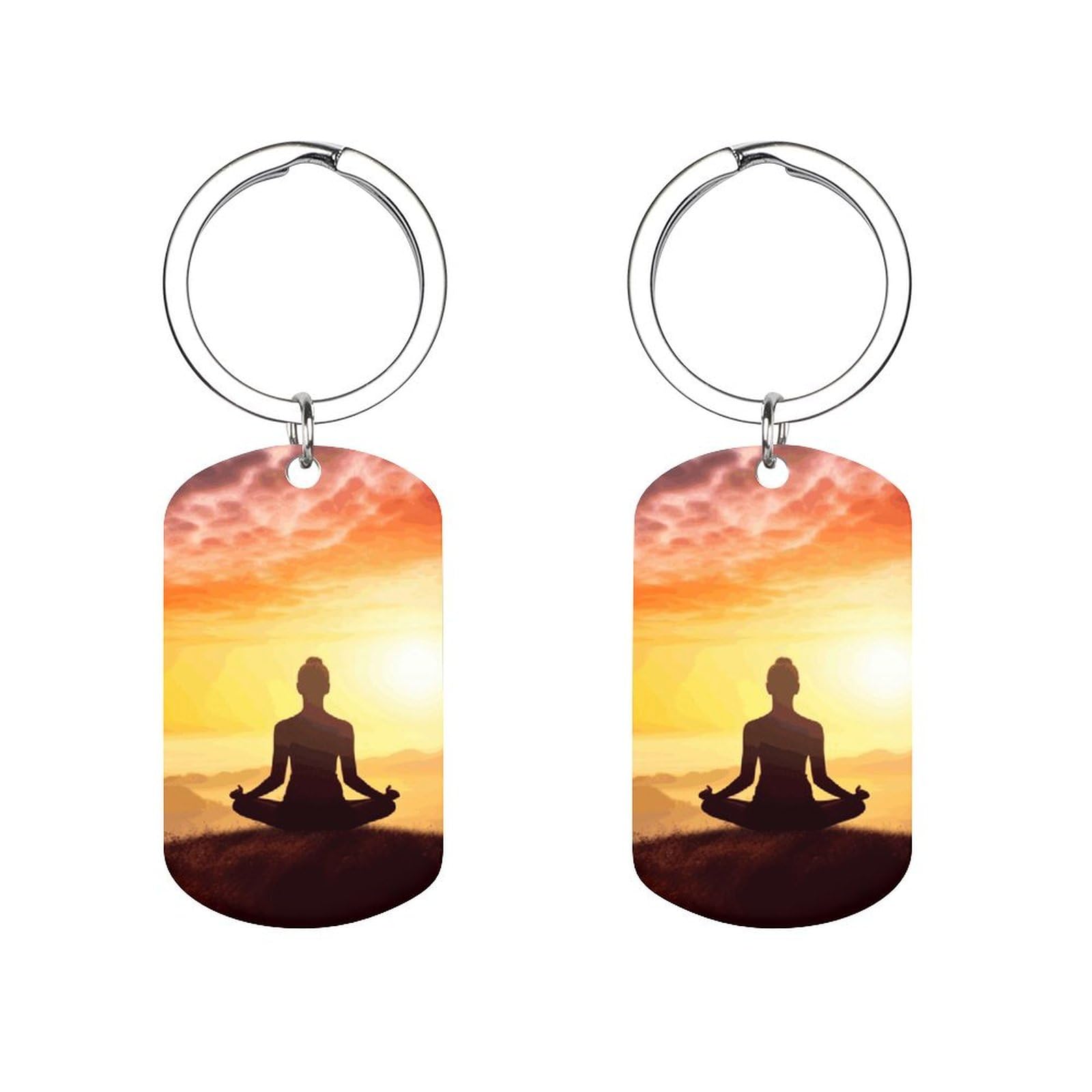 STVNKML Yoga Meditation Stainless Steel Cards Keychains Double Side Personalized Keychain with Picture Keychain Clip Key Ring Small Carabiner Keychain Gifts for Men Women