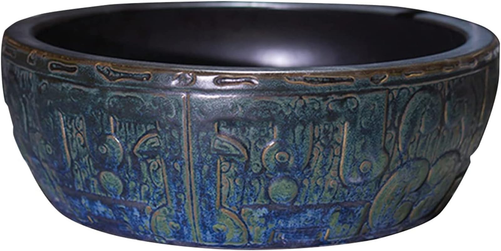 ASerZenith Bathroom Vessel Sink Ceramic Art Bathroom Vessel Sink Round, Industrial Style Countertop Basin Sink Retro For Cloakroom Bathroom, Hand-Carved Counter Top Washbasin(Singlebasin)