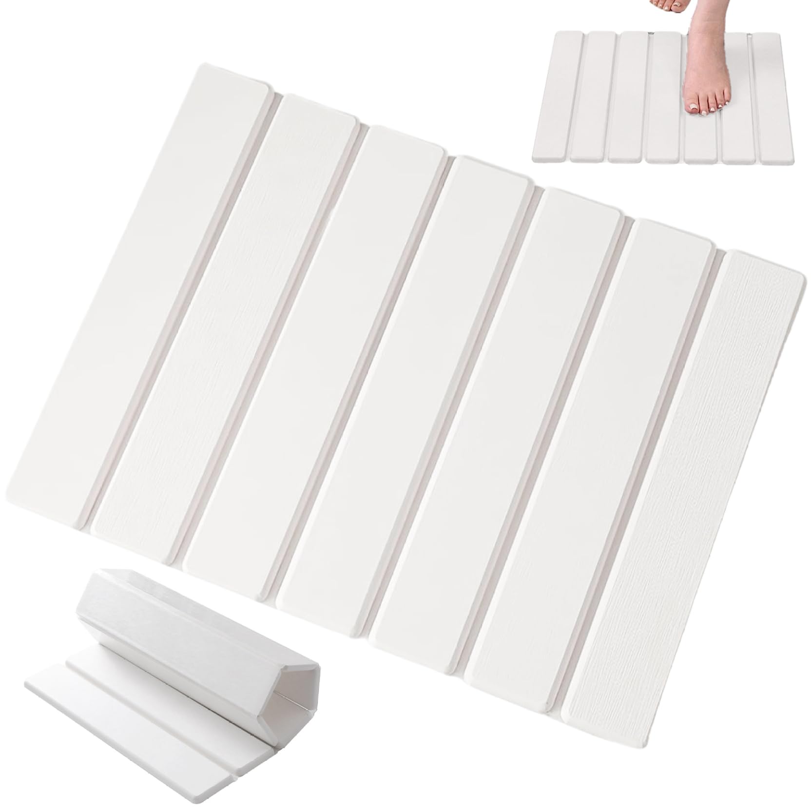 Alfombra de baño de Piedra de diatomita, Alfombra Piedra Diatomita de Secado rápido de 16x12 Pulgadas, de baño no Deslizante Plegable para la Ducha de Cocina, Blanco #