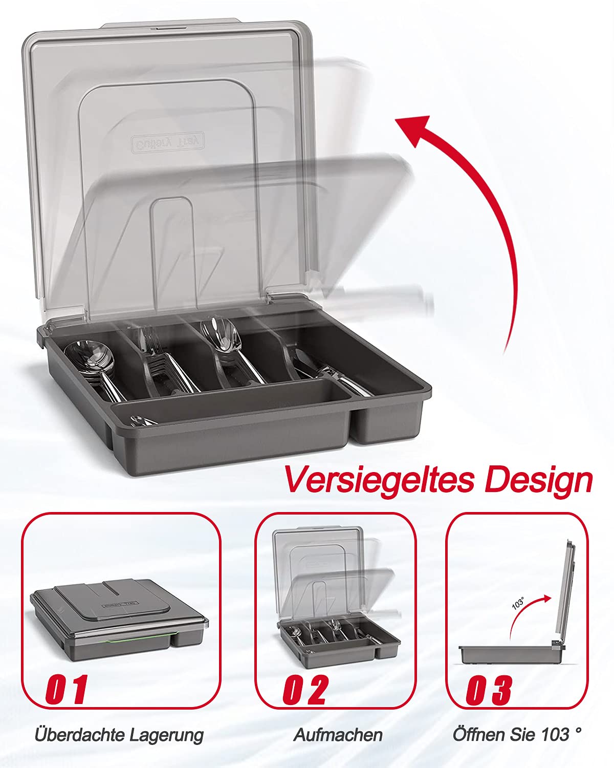 Portaposate con coperchio portatile, compatto per vacanze in campeggio, viaggi, giardino, 30x30x7 cm, nero