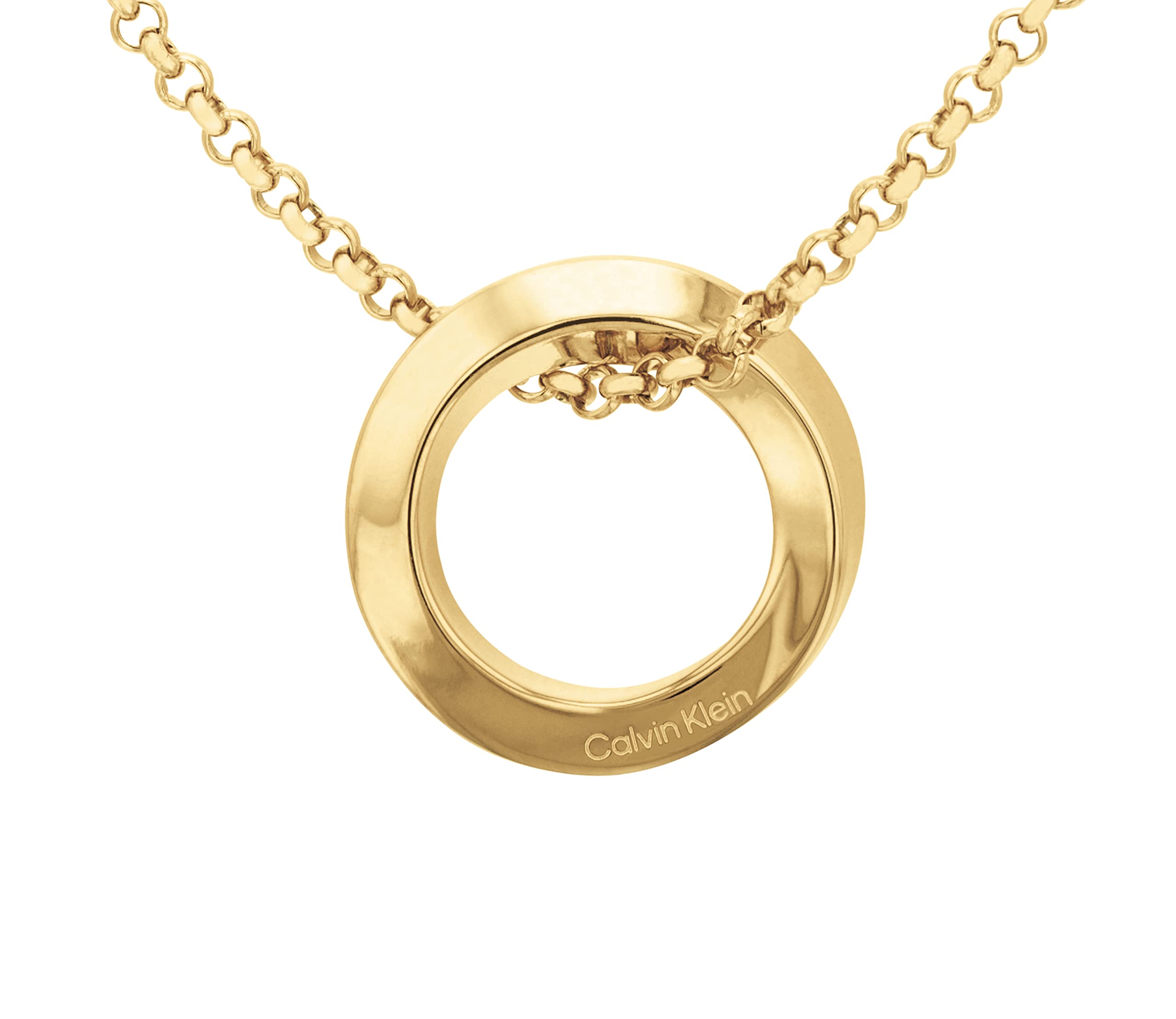 Calvin Klein Naszyjnik z Wisiorkiem z Damskiej Kolekcji Twisted Ring, Żółte Złoto, 35000307