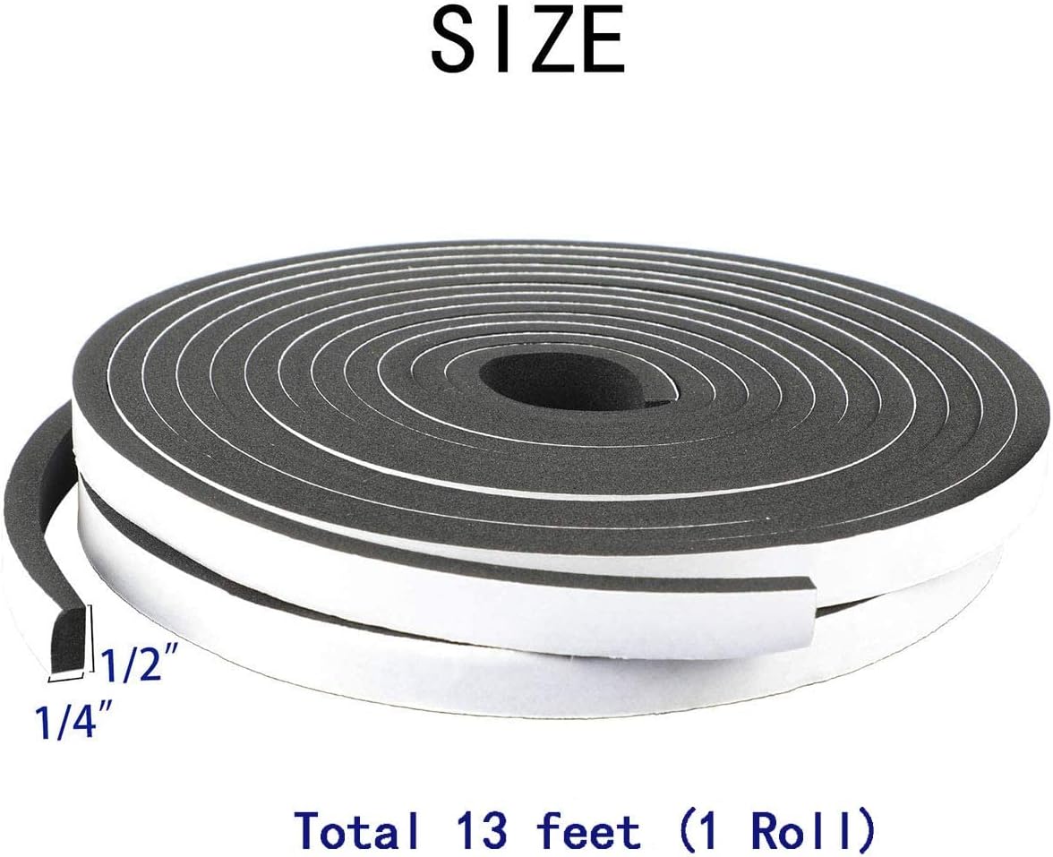 Foam Insulation Tape, Weather Stripping Door Seal Strip, Neoprene, 1/2in Wide x1/4in Thick, 13Ft Long