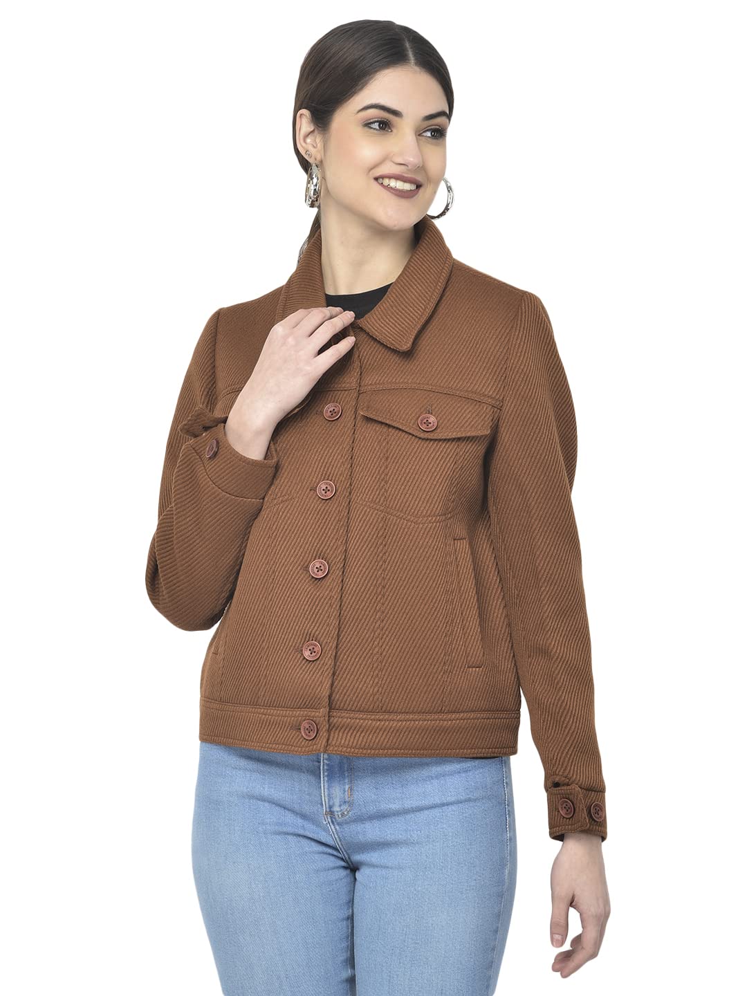 crimsoune club Women Brown Solid Spread Collar Blazer-picture-12