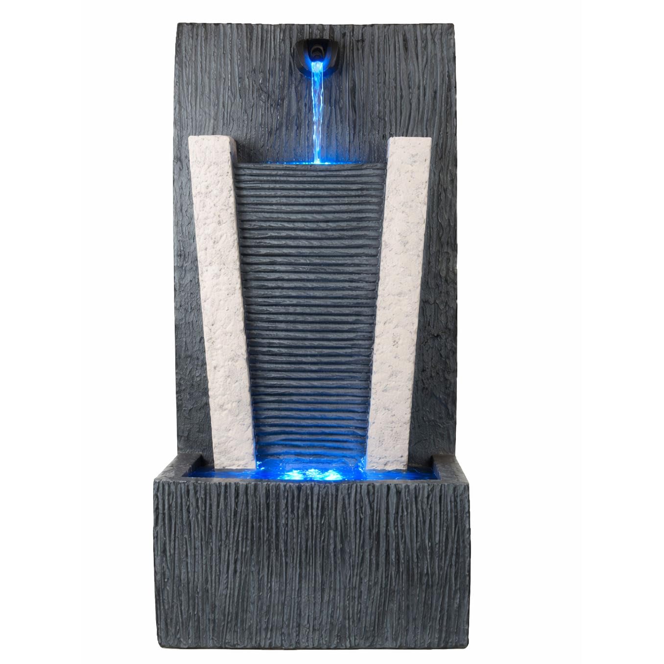 Gardenwize Solar Stone Column Water Feature Fountain – Stone Effect Polyresin, 3W Solar Powered with Battery Back-Up, Quiet Pump with 5m Cable, LED Light