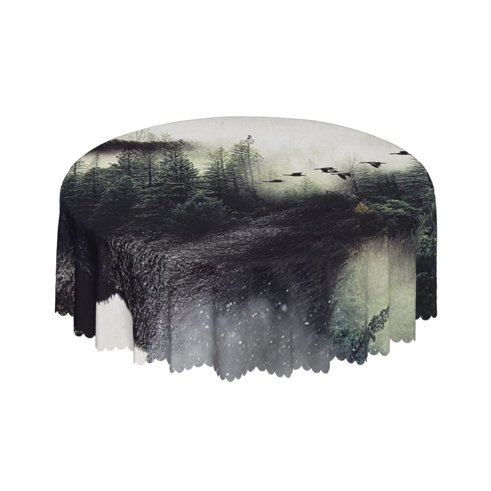 Lsjuee Abstract Bear Tree Round Tablecloth 60 Inch Printed Washable Tablecloth for Dining Party Holiday Fall Home Decorative