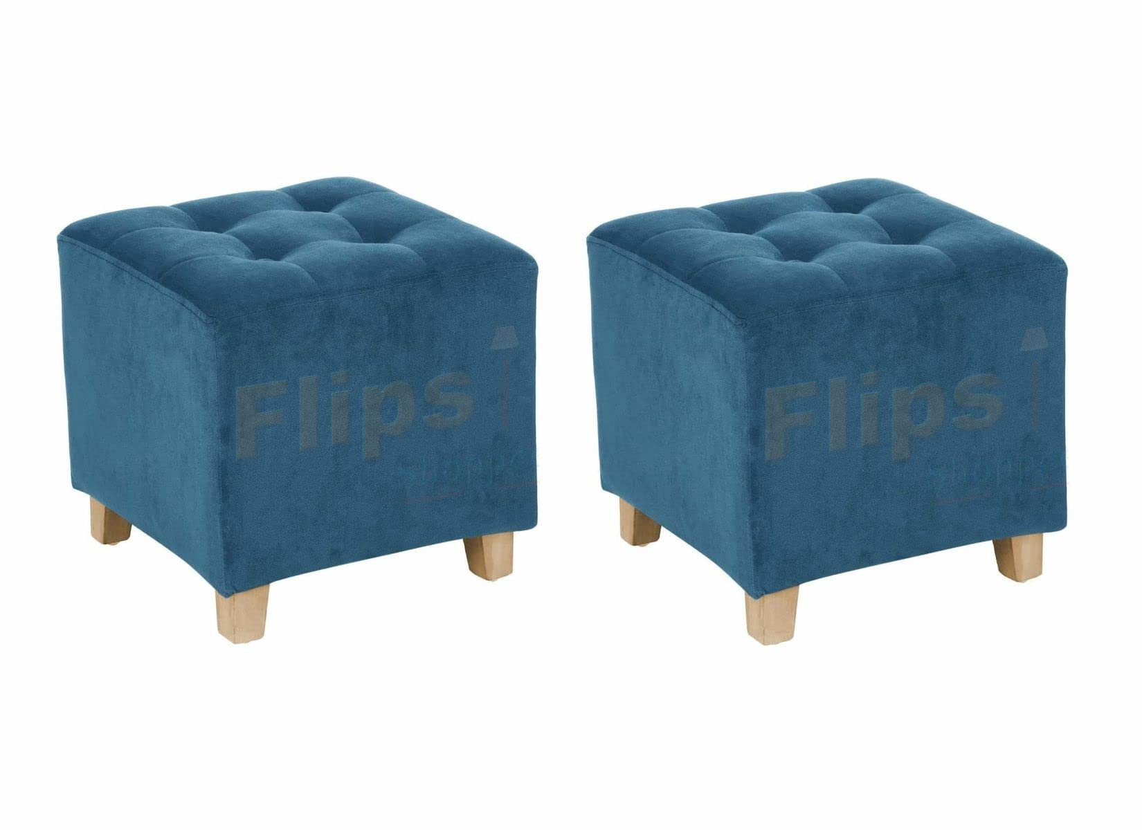 FLIPSSHOPPEE Mango Wood Small Footstool Ottoman Set of 2 Padded Footrest Stool Modern Square Stool for Living Room Bedroom (Colour Blue)-image-0