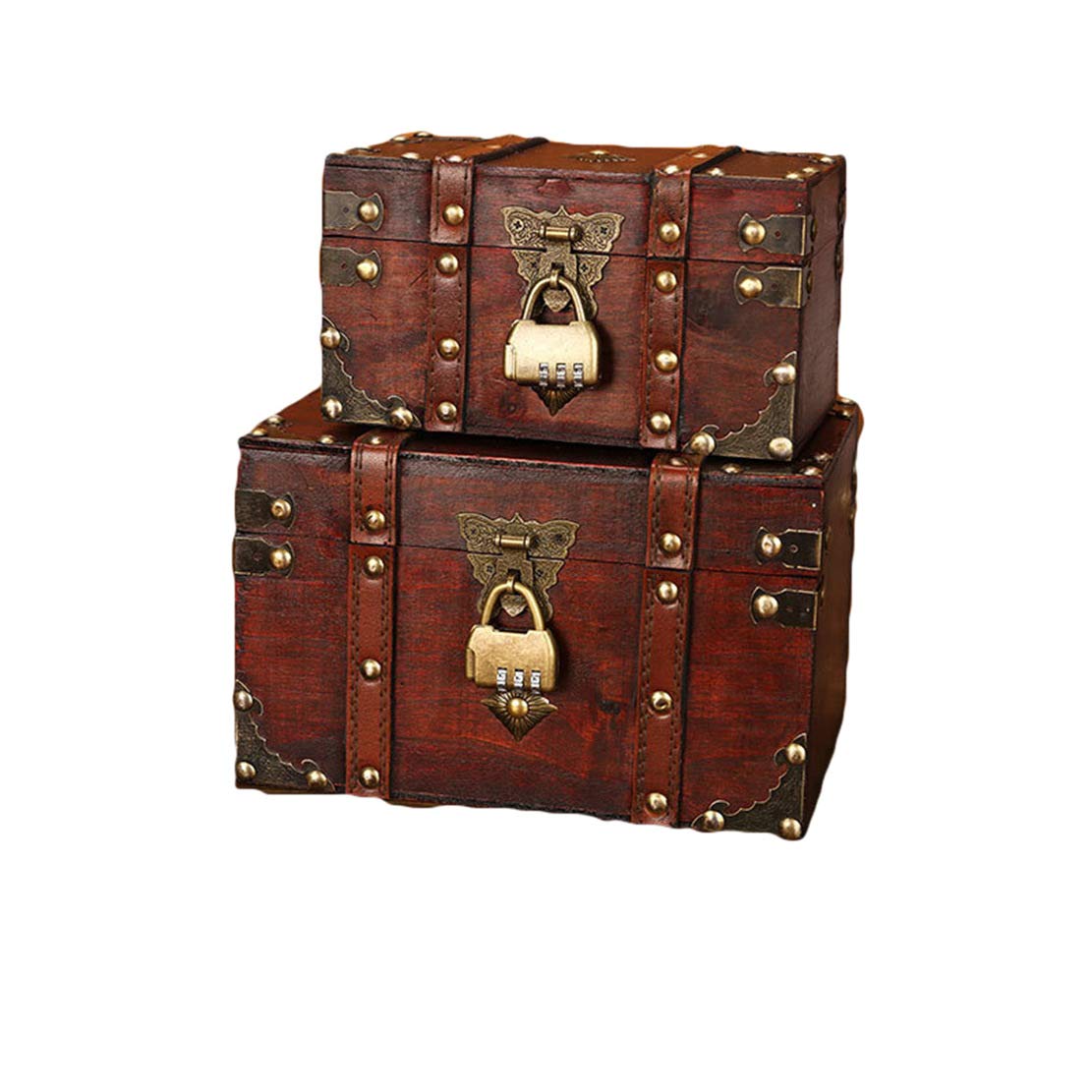 Verve Jelly Wooden Treasure Chest with Lock, Vintage Handmade Storage Box Antique Style Jewelry Organizer for Wardrobe Jewelry Box Trinket Box Decorative Box