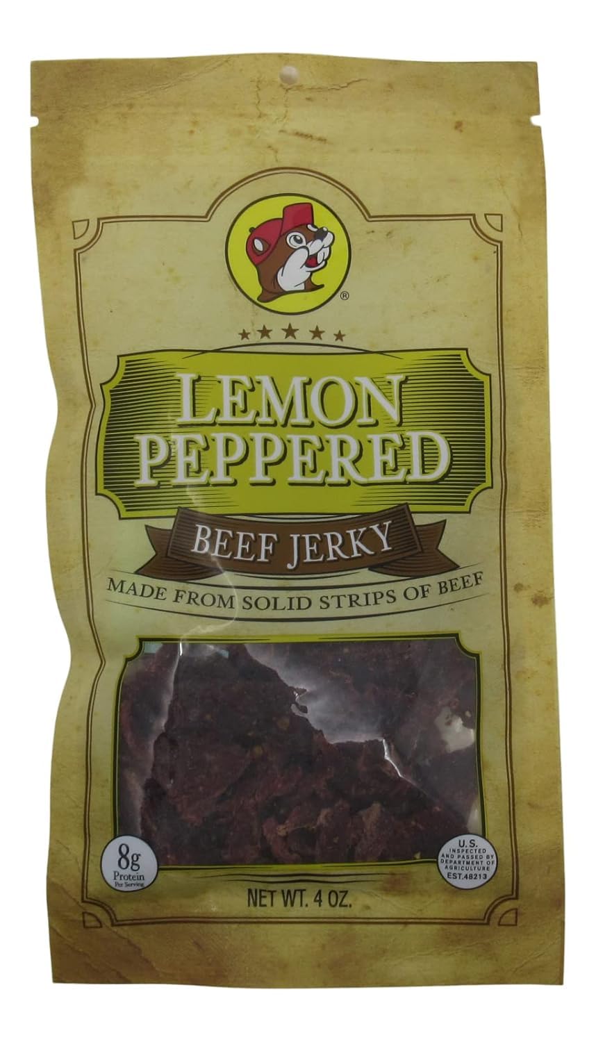 Buc-ee's Smoked Lemon Peppered Beef Jerky – 100% Lean, Dried & Tender Beef – 10g Protein Per 4 Ounce Bag for Paleo & Carnivore Diet Snacks – Perfect