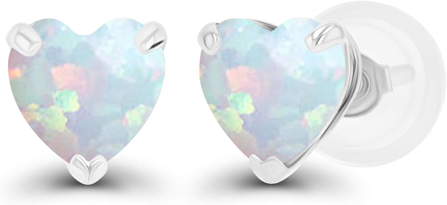 Solid 14K Gold 5mm Heart Genuine Birthstone Stud Earrings For Women | Hypoallergenic Studs | Natural or Created Gemstone Stud Earrings For Women