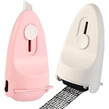 Identity Privacy Protection Roller Security Stamp 2Pack - Guard Your ID with Refillable Ink, Built-in Cutter & Flip Cover Design, Compact Security Tool for Document & Mail Privacy White+Pink