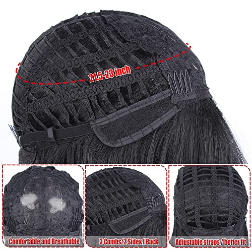 Black Wigs for Women 22 Inch Natural Layered Wig with Bangs Synthetic Hair Wig Heat Resistant Straight Wigs for Daily Party(22Inch/1B) - Image 5