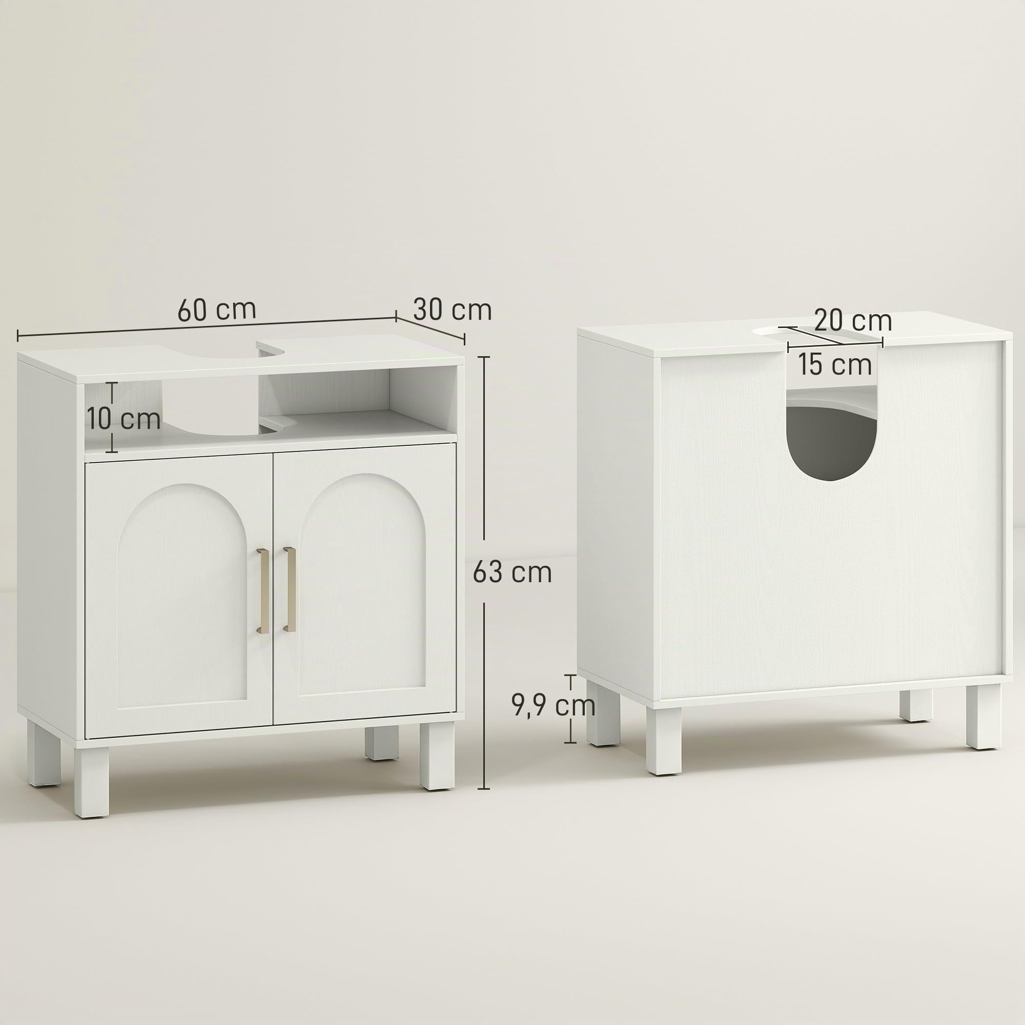 HOMCOM Mueble Bajo Lavabo con Estante Ajustable 60x30x63 cm Blanco Crema