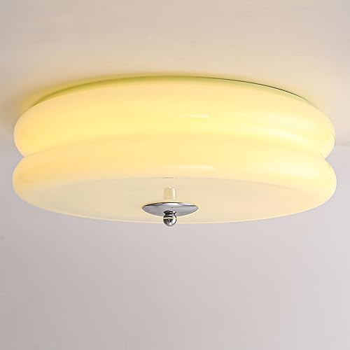 Miniatura 2 de Lámpara de techo moderna de mediados de siglo de 16 pulgadas, cristal verde leche, 5CCT seleccionable, regulable, lámpara de techo vintage grande