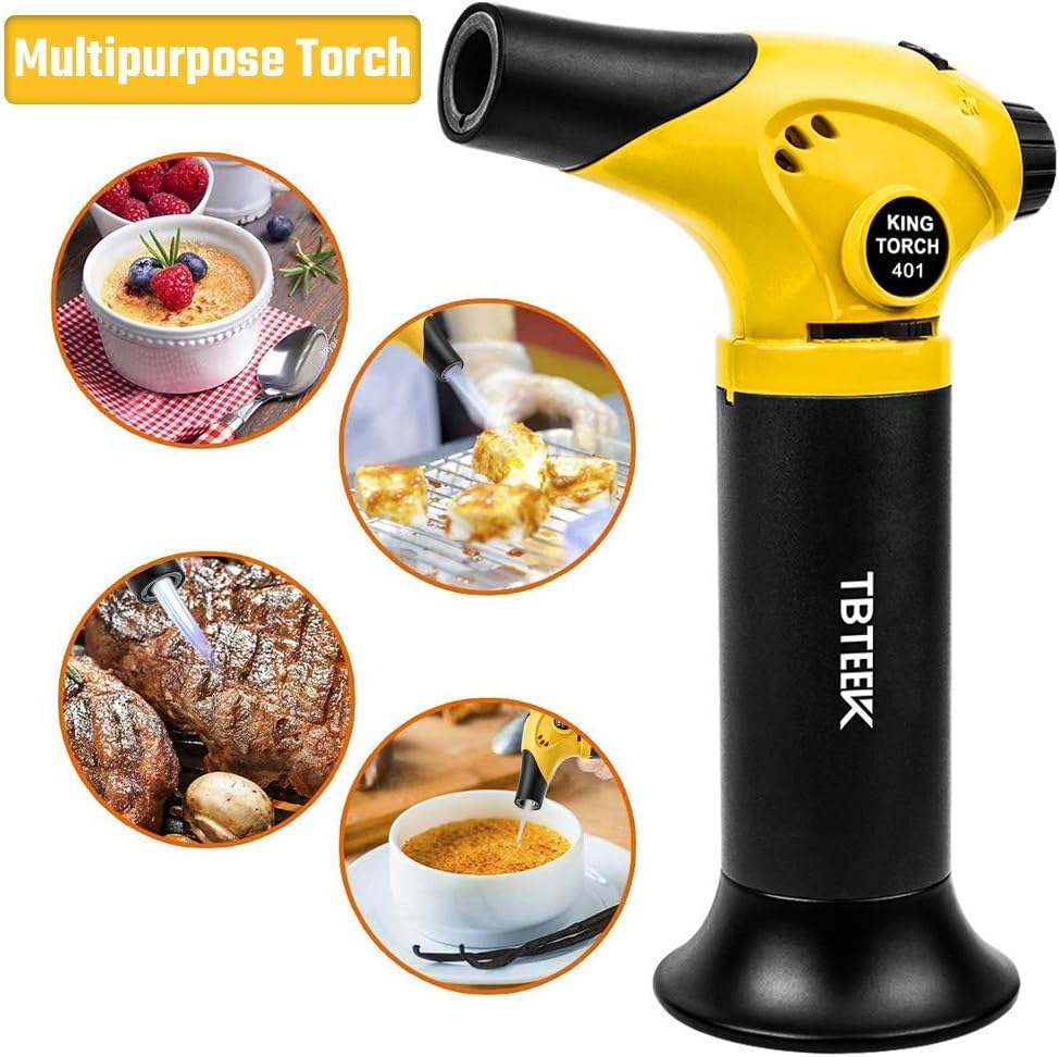 TBTEEK Kitchen Torch, Refillable Mini Creme Brulee Torch, Cooking Butane Torch with Safety Lock & Adjustable Flame for Cooking, BBQ, Baking, Brulee, Creme, DIY Soldering(Butane Not Included)