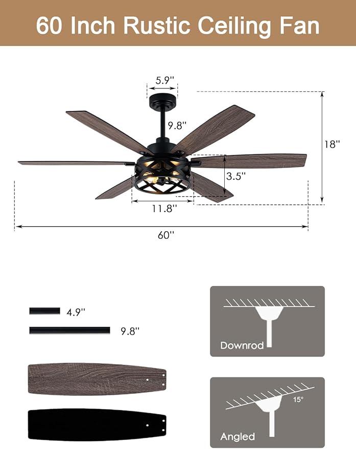 Ventilador de Techo 60 Pulgadas Con Luz Control Remoto 110V miniatura 6