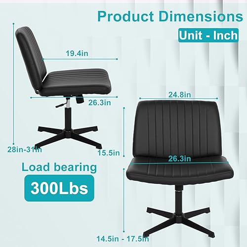 Miniatura 3 de BestOffice Silla cruzada cómoda sin brazos, silla de oficina con patas cruzadas, sin ruedas, silla de escritorio ancha ajustable giratoria para