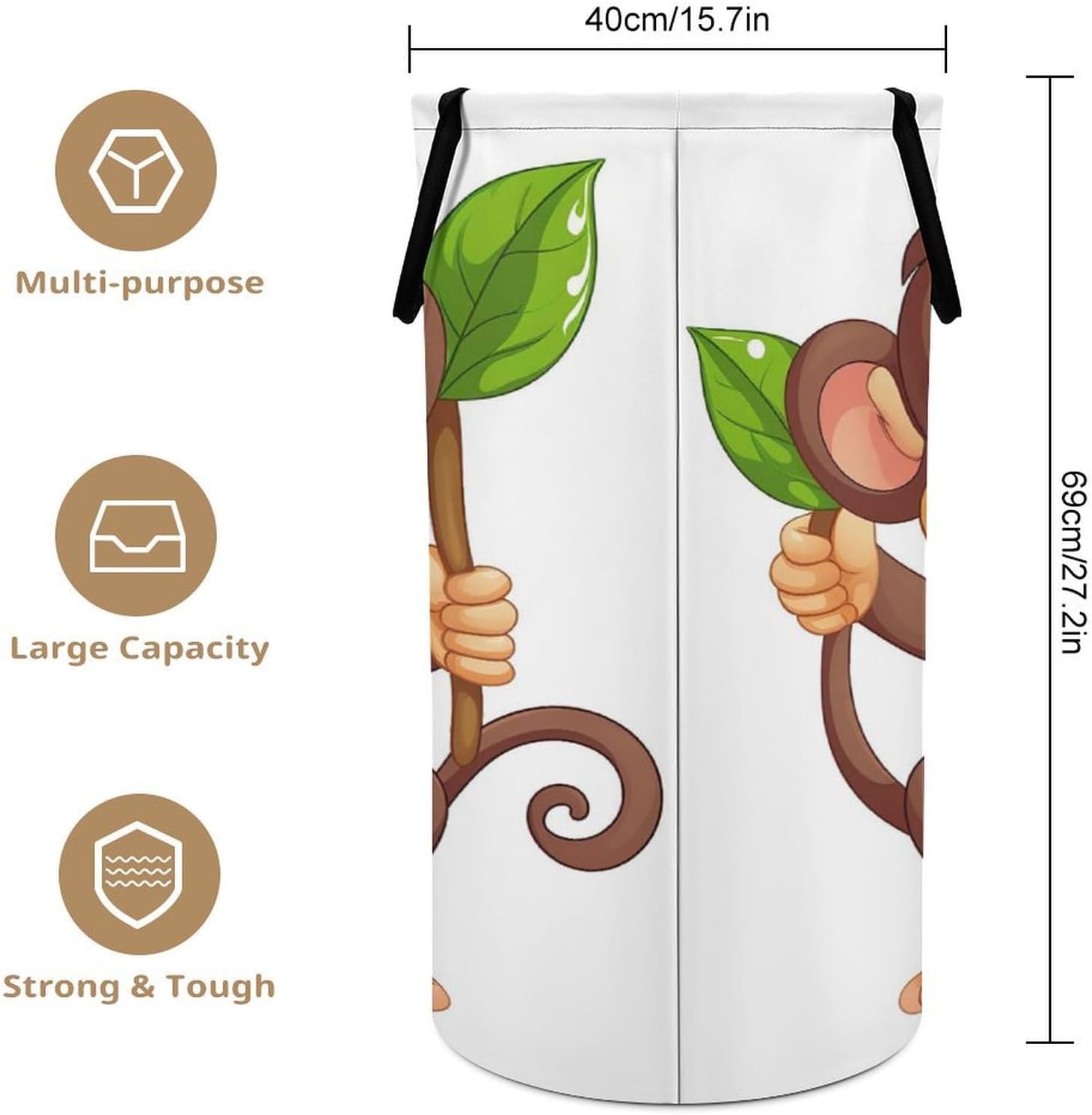 Cartoon Monkey Laundry Basket Freestanding Laundry Hamper with Handles Waterproof Dirty Clothes Hamper Collapsible Washing Bin Aesthetic Clothes Basket for Bathroom Bedroom Dorm