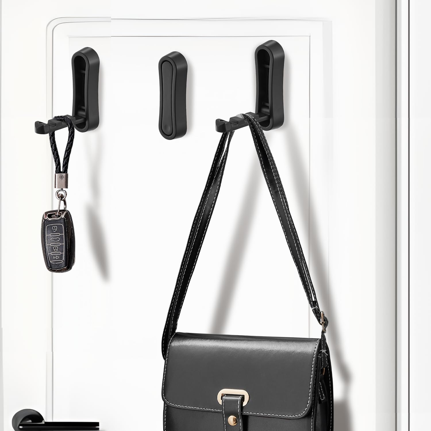 4 Pcs Folding Coat Hooks, Zinc Alloy Heavy Duty Foldable Hook Foldable Wall Hooks Individual Coat Hooks for Hanging Coat Towels Scarf Hat Robe Purse Bag (Black)
