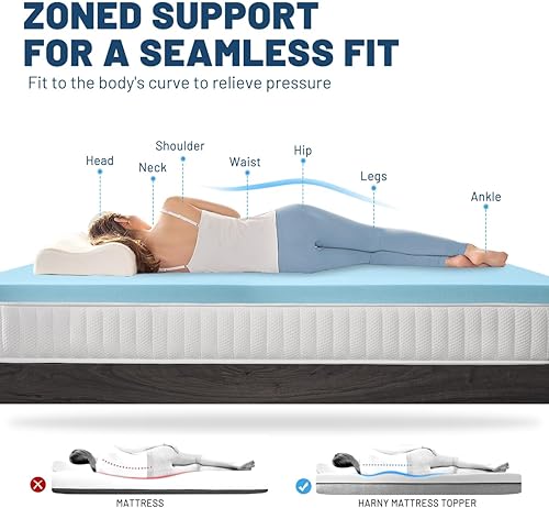 Miniatura 4 de HARNY Cubrecolchón de espuma viscoelástica de 3 pulgadas, tamaño individual, cubrecama para almohadilla con infusión de gel refrescante, cómodo