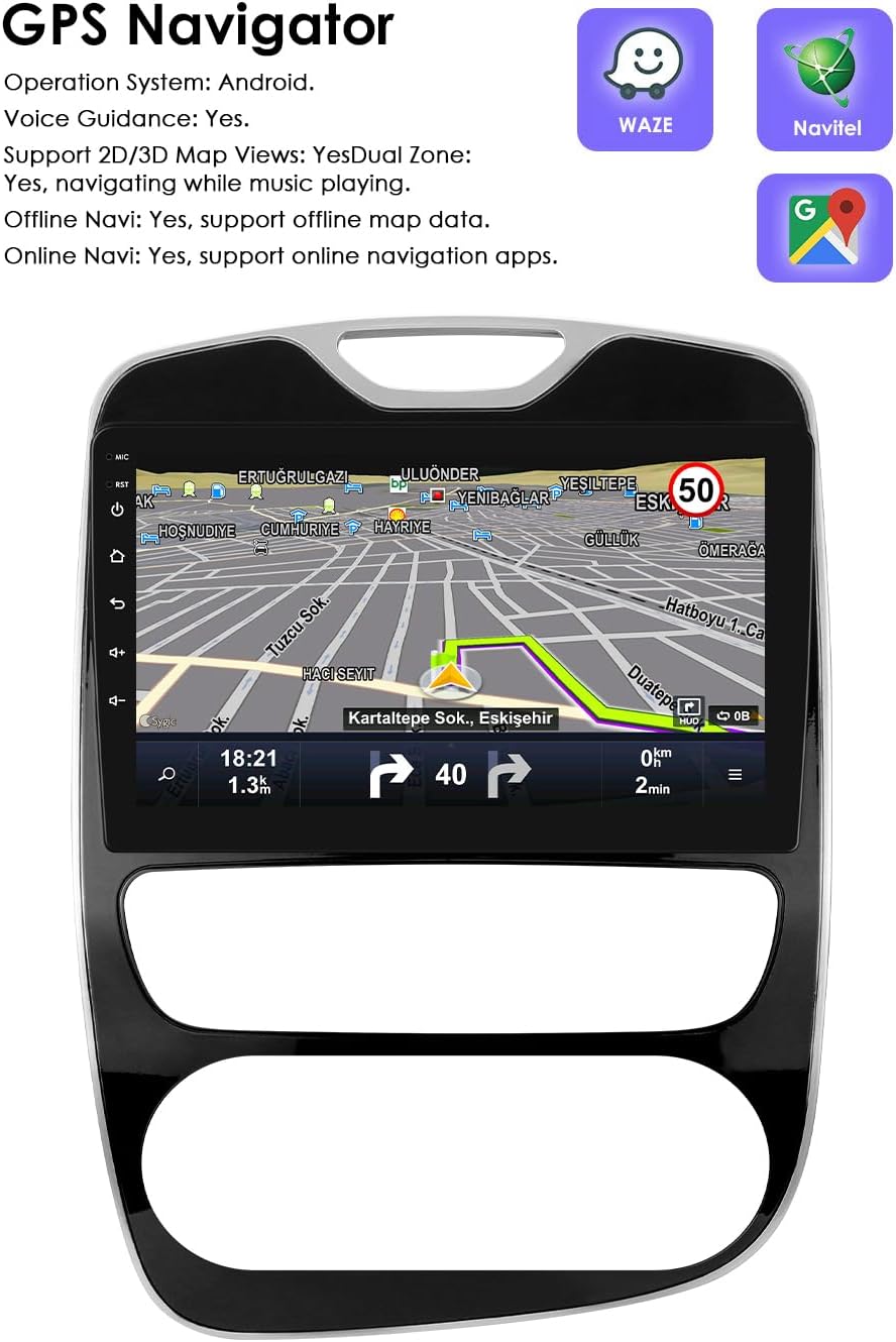 Image showing the autoradio screen displaying a GPS navigation map with route information.