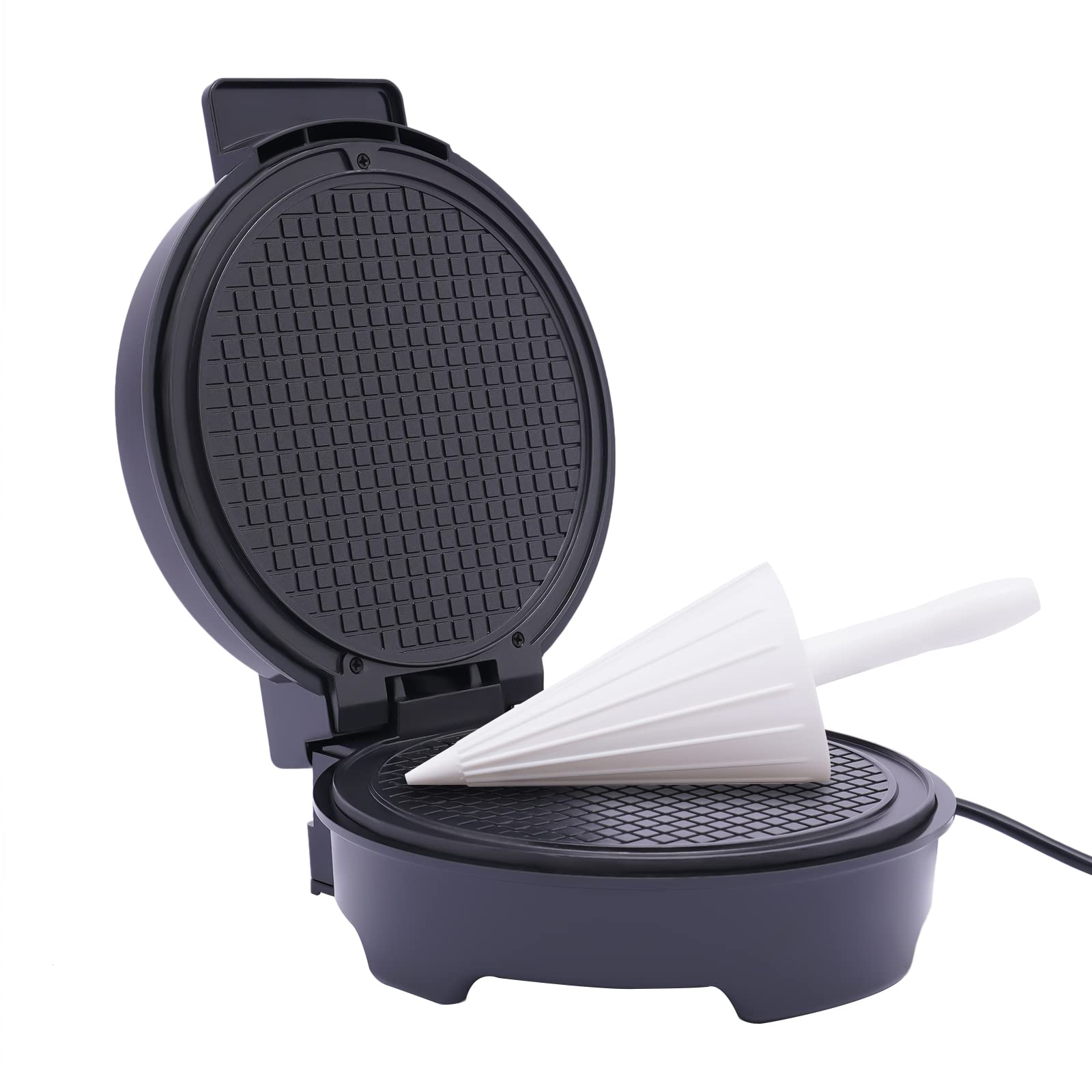 Cienka gofrownica 1200 W, gofrownica i stożek do cienkich wafli, regulowany termostat (100-150 stopni), może robić gofry o średnicy do 20 cm