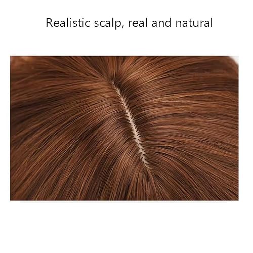 Miniatura 3 de SAFWEL Toppers invisibles de cabello humano para mujer, con clip, con flequillo, cabello lacio para volumen de cabello, uso diario (color rojo)