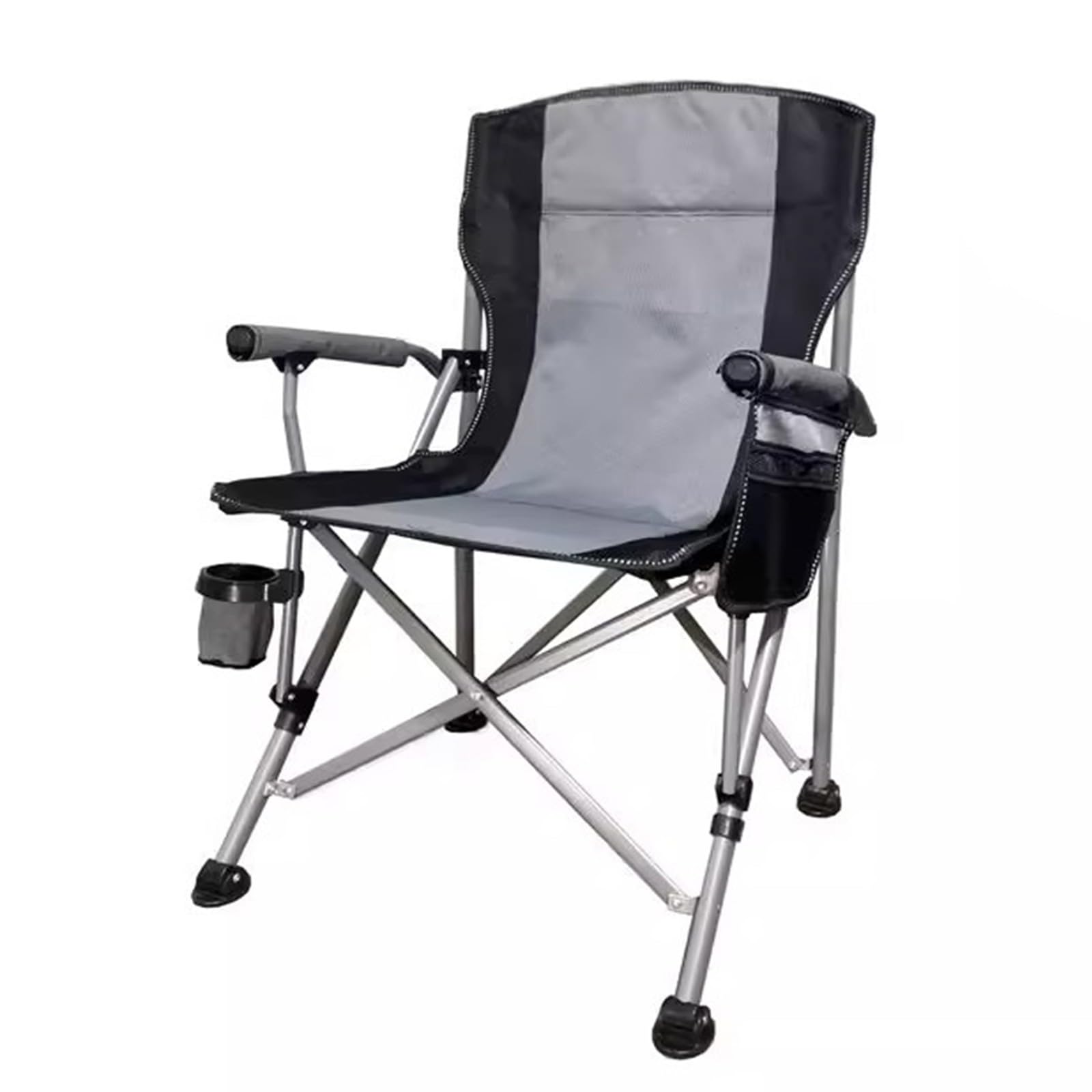 Chaise de Camping Pliable Surdimensionnée Portable avec Porte Gobelets et Accoudoirs Cadre Stable pour Extérieur Intérieur Camping Pêche Couleur Noir Gris D