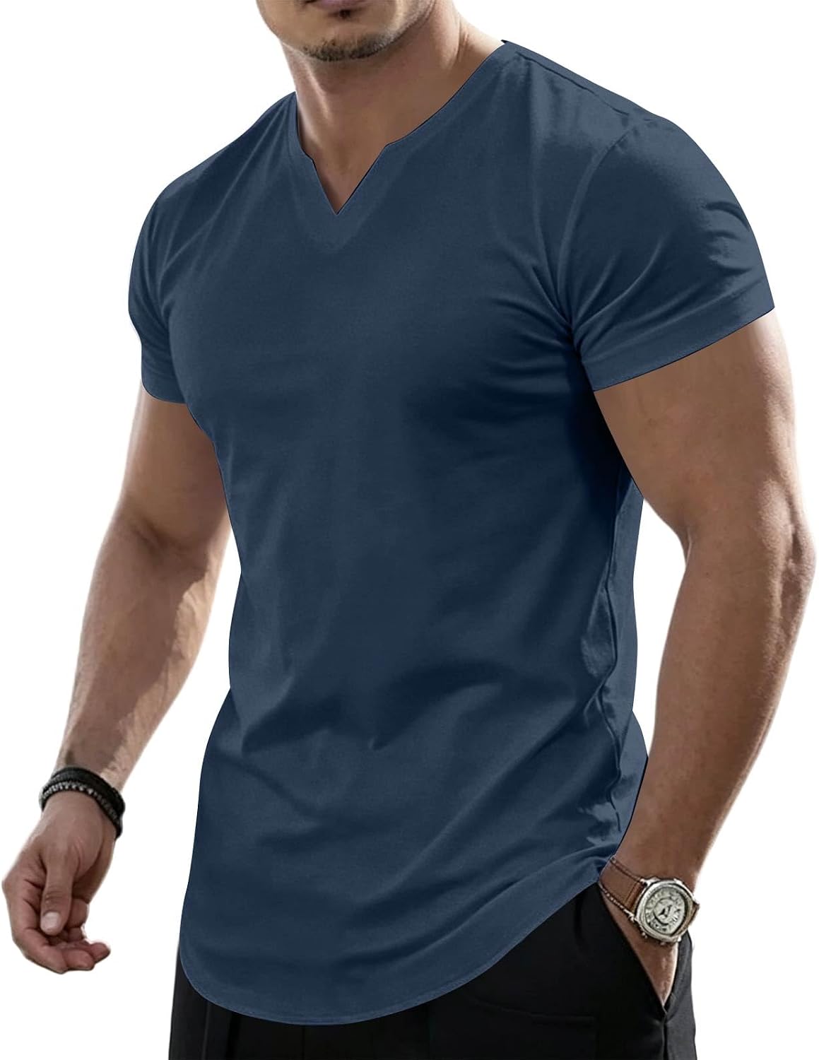 RTRDE Men's Casual T Shirts Short Sleeve V Neck Casual Classic Basic Muscle Workout Shirt, S-3XL