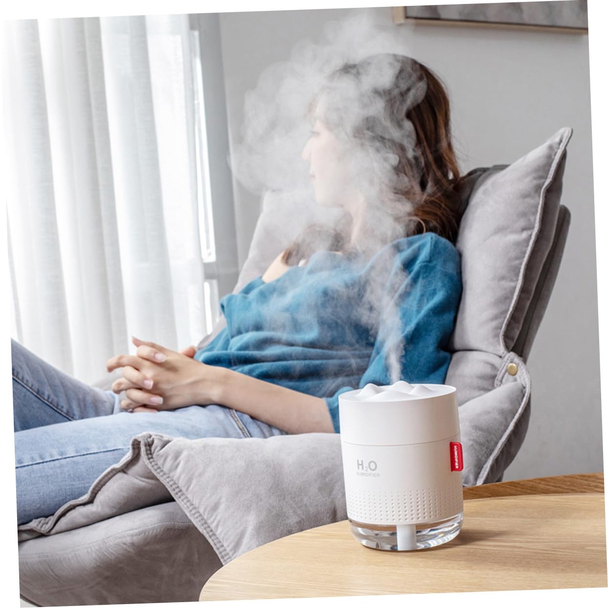 Umidificatore da Tavolo 500ml Bianco Spegnimento Automatico | Luce Notturna Integrata, Abs Pp PC e Silicone, Design Snow Mountain per Camera