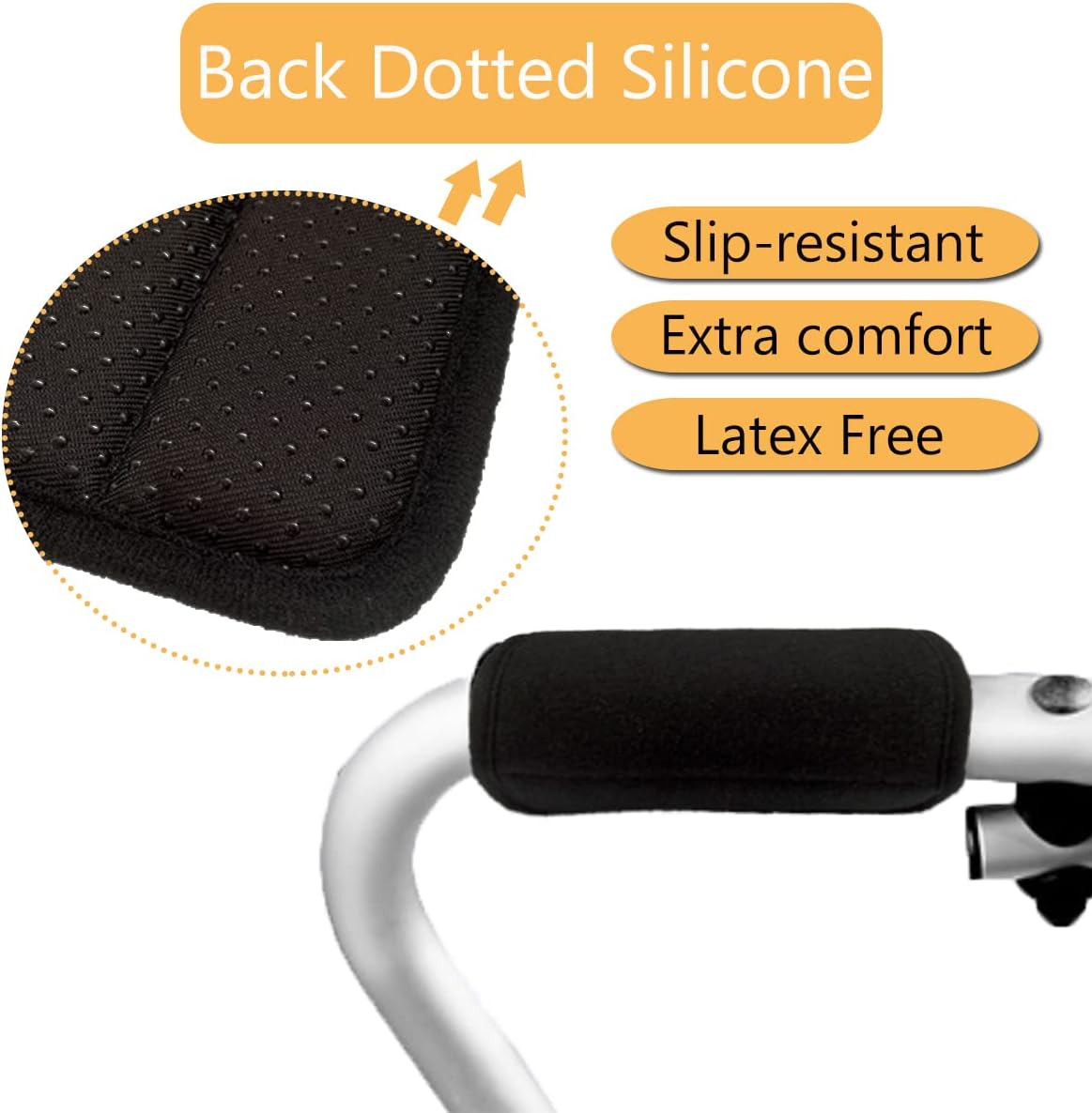 Universal Walker Padded Hand Grip Covers, Premium Medical Soft Cushion Memory Foam Core Padding, Wicking, Comfort, Washable, Black : Health & Household