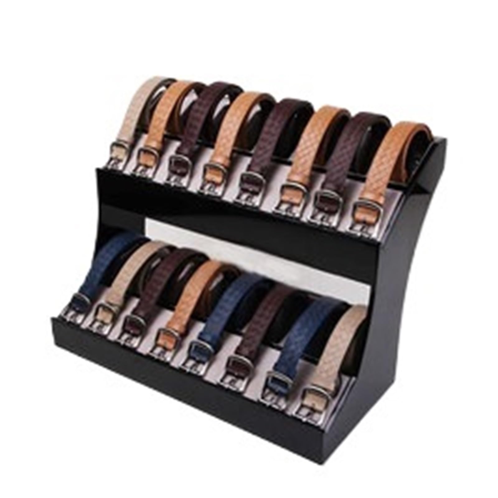 Belt Organizer Wooden Countertop Belt Display Rack with Multi Layer Shelves Leather Strap Showcase