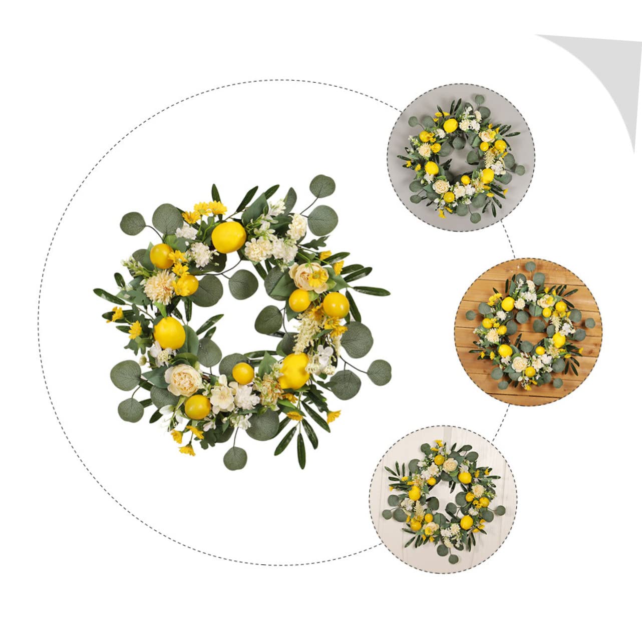 Sommerlicher Zitronenkranz mit Peonie und Eukalyptusblättern Künstlicher Türkranz für Haustürdekoration Langlebiger Pflegeleichter Dekokranz für Sommerfest und Hochzeit