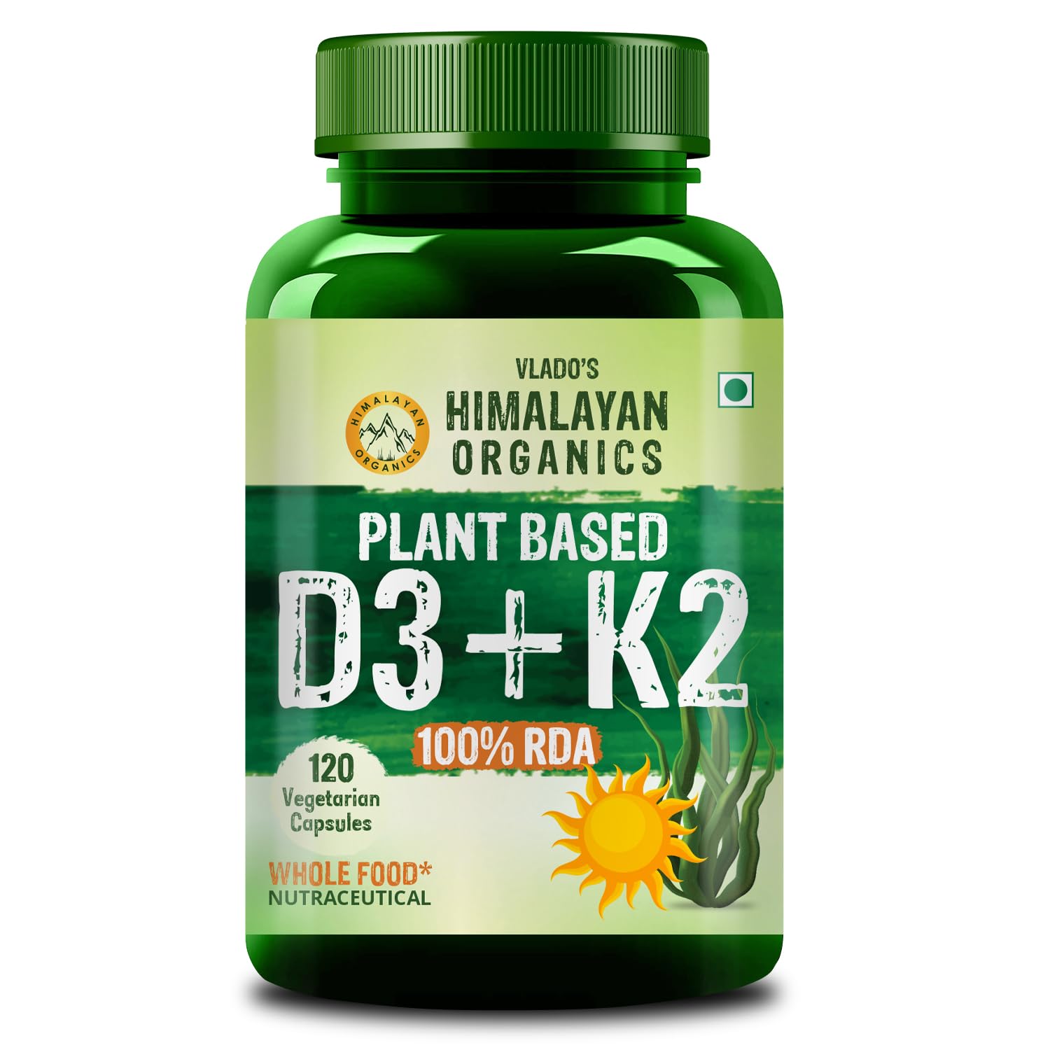 Organics Plant Based 600iU Supplement | Vitamin D3(Lichen) + K2(Menaquinone Mk7) | Faster Absorption | Boost Immunity | Healthy Bones -120 Veg Capsules