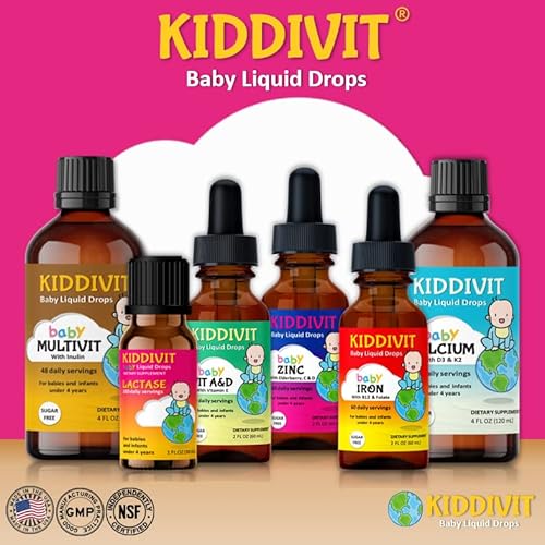 Kiddivit Baby Zinc Liquid Drops With Elderberry, Vitamin D3 & C - 60 Daily Servings, 2 Fl Oz (60 Ml) - Inulin Fortified (Prebiotic, Dietary Fiber) - Sugar Free, Gluten Free, Vegetarian Friendly #TOP5