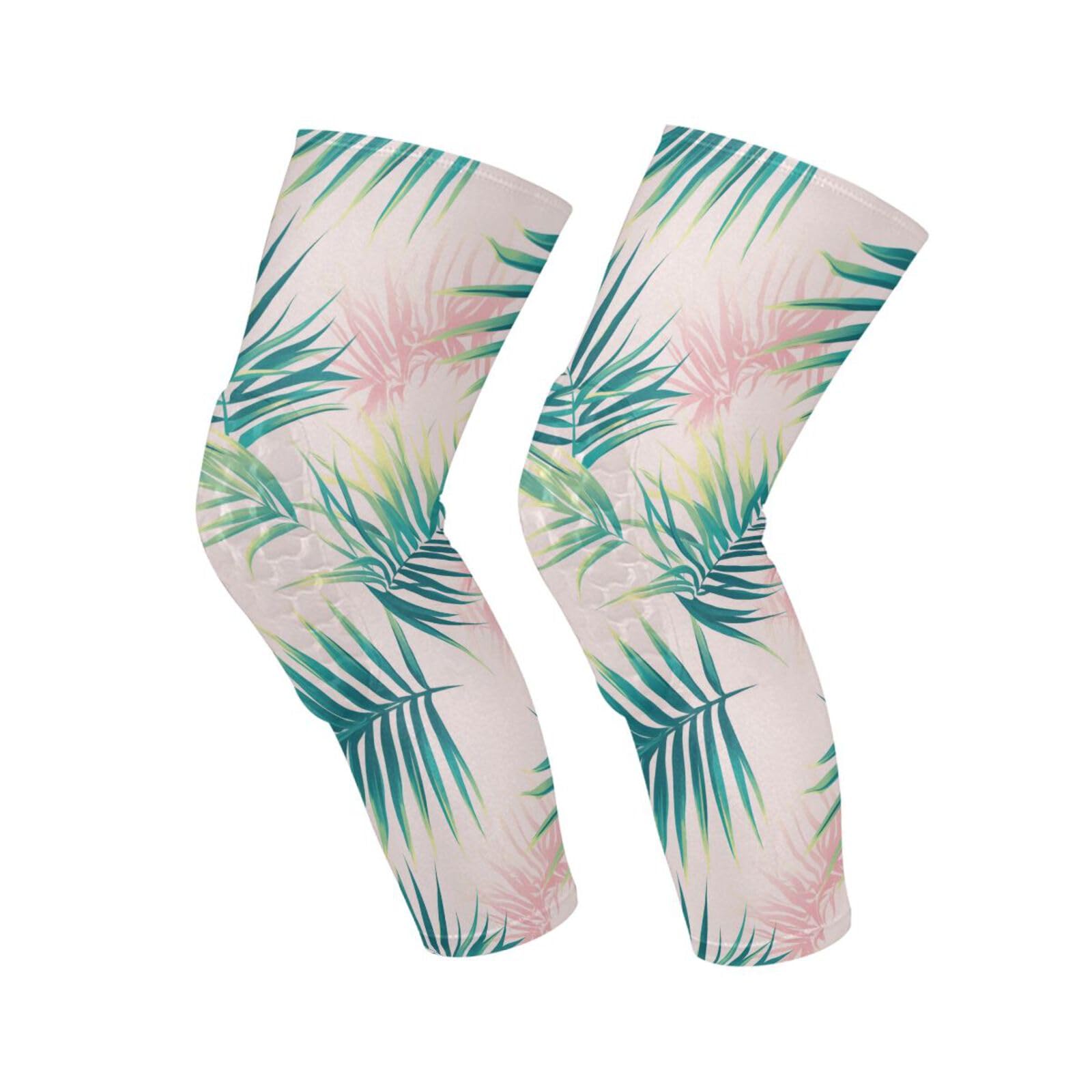 JUNZAN Turquoise Tropical Palms Basketball Knee Pads for Youth Kids Wrestling Knee Pads with Sleeves Sport Kneepads for Volleyball Football