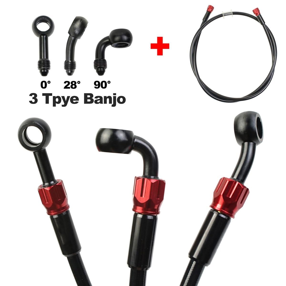 Conduite de frein Tuyau De Frein De Moto, Tube D'huile, Ligne De Frein Tressée En Acier Inoxydable, Adapté Pour Atv Pit Dirt Street Racing Bike, Banjo Rotatif Moto Tuyau d'Huile Frein(500mm)